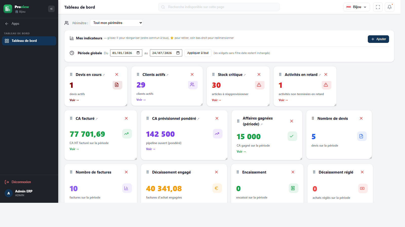 Proview — tableau de bord