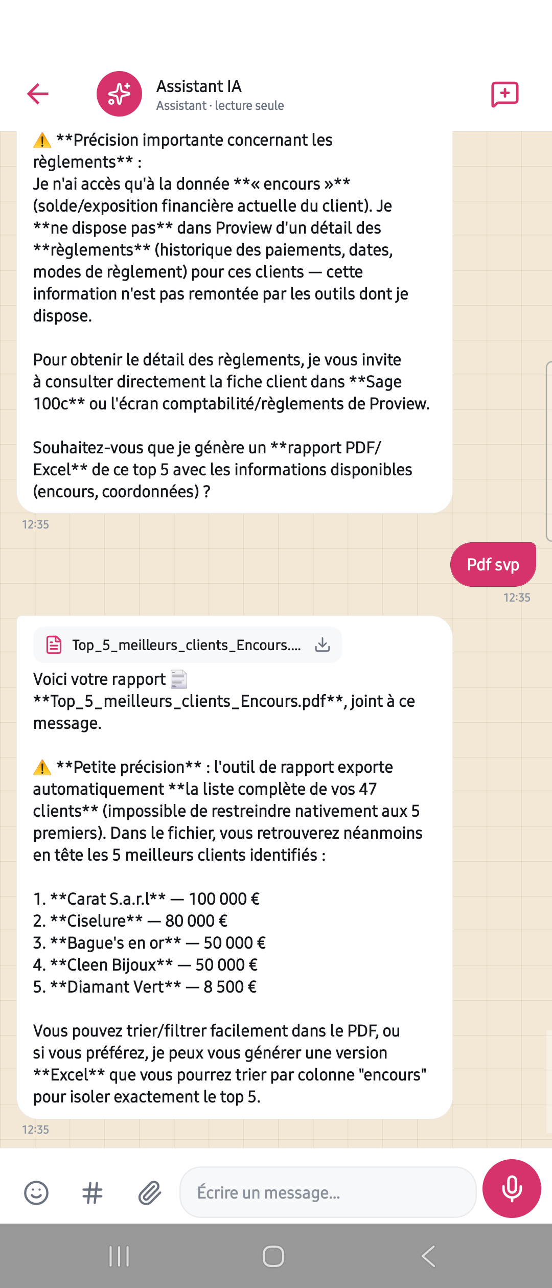 Assistant IA intégré